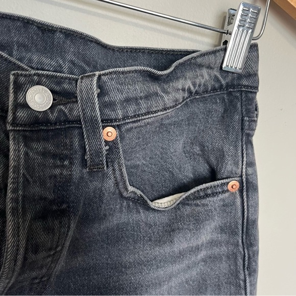 Levi’s Premium 501 Skinny High Rise Button Fly Ripped Washed Black Women Size 27 - Picture 7 of 16